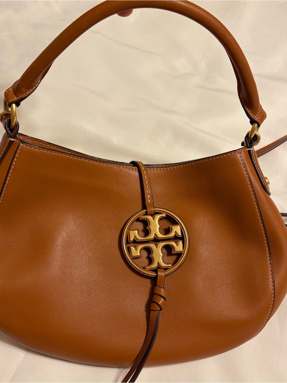Tory Burch Caramel Brown Leather Shoulder Hobo with Gold Logo